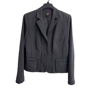 Studio‎ G Womens Charcoal Gray Satin Trim 2-Button Blazer Jacket Size 14